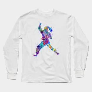 Girl Karate Colorful Watercolor Sports Gift Long Sleeve T-Shirt